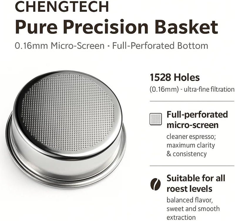 Chengtech Espresso Accessories, 18g Pure Precision Espresso Basket – 1528 Micro-Screen Holes, 0.16mm Full-Perforated Bottom, Ultra-Clean Filtration for Sweet & Balanced Espresso - Image 3
